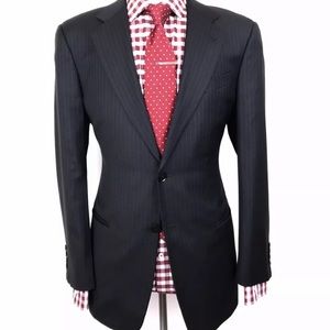ARMANI COLLEZIONI MENS CHARCOAL GREY STRIPED SILK